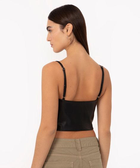 cropped de poliuretano corset preto