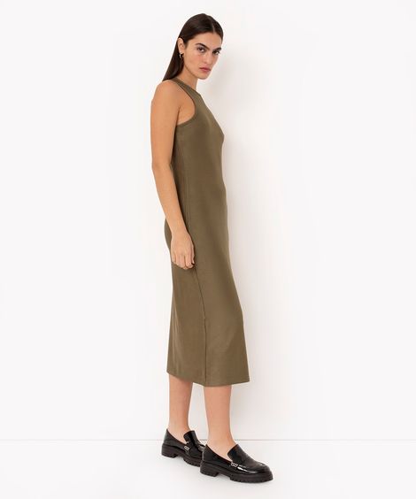 vestido midi de malha mindset verde militar