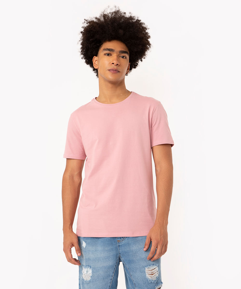 camiseta de algodão básica manga curta - ROSA