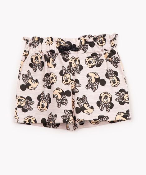 short de algodão infantil minnie com laço bege