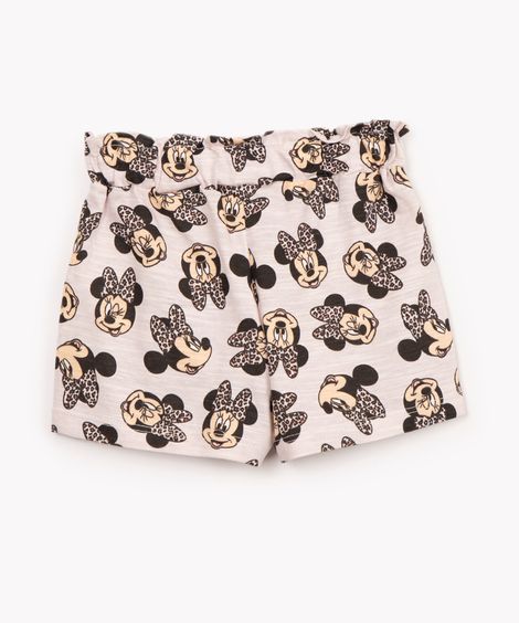 short de algodão infantil minnie com laço bege