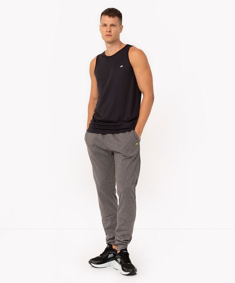 calça jogguer de moletom com recortes esportiva cinza mescla