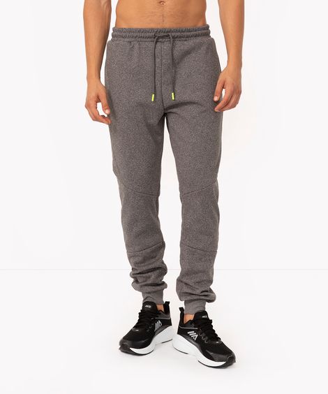 calça jogguer de moletom com recortes esportiva cinza mescla