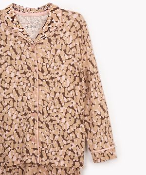 pijama de viscose infantil animal print manga longa rosa