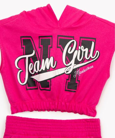 conjunto de moletom infantil team girl pink