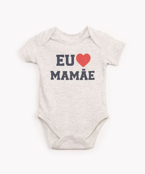body infantil de algodão manga curta mamãe cinza