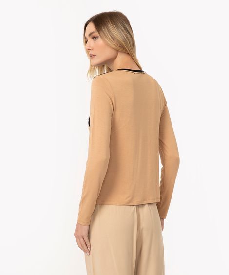 blusa de viscose recorte manga longa bege