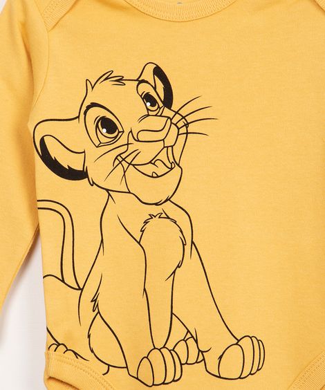 body infantil de algodão manga longa simba amarelo