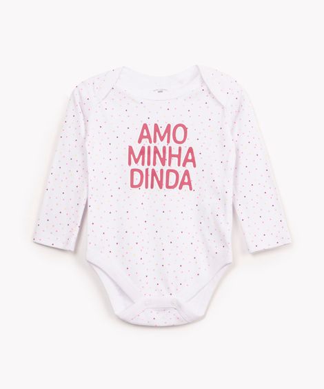 body infantil de algodão manga longa amo minha dinda off white