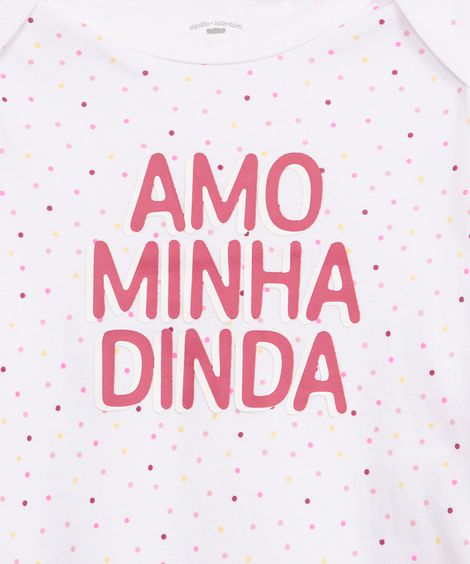 body infantil de algodão manga longa amo minha dinda off white