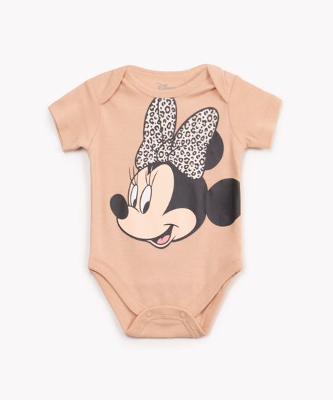 body infantil de algodão manga curta minnie mouse  marrom