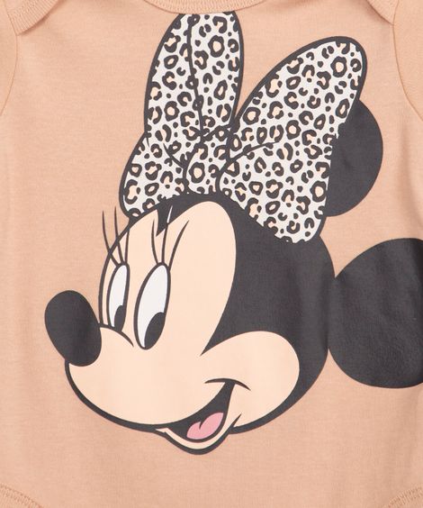 body infantil de algodão manga curta minnie mouse  marrom