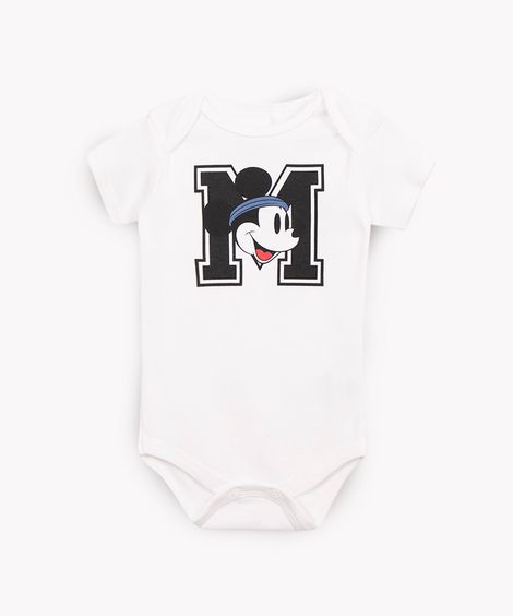 body infantil de algodão manga curta mickey mouse off white