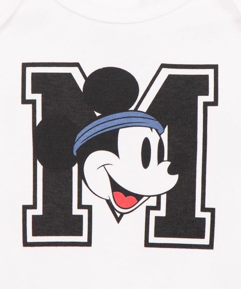 body infantil de algodão manga curta mickey mouse off white
