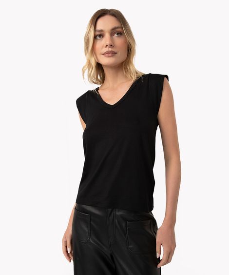 blusa de viscose decote v manga curta preto