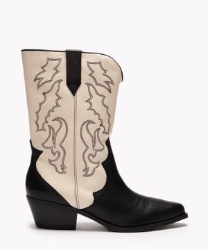 bota western de couro salto baixo mindset off white