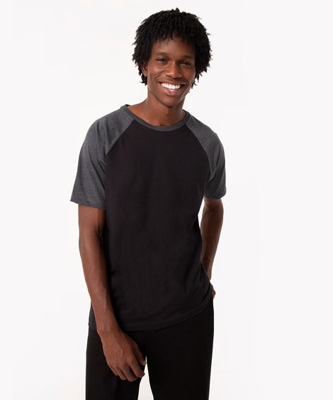 camisa de algodão manga curta raglan básica cinza mescla escuro