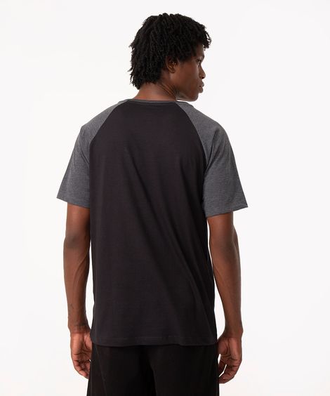 camisa de algodão manga curta raglan básica cinza mescla escuro