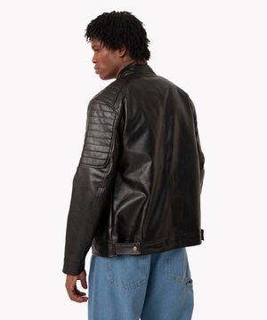 jaqueta de poliuretano com bolsos preta