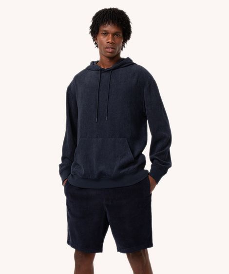 blusa de veludo com capuz azul marinho