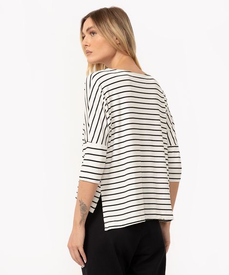 blusa alongada listrada off white