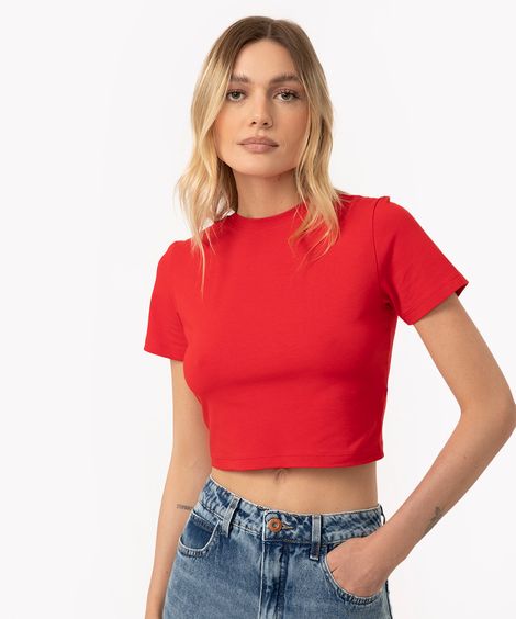 blusa baby look de algodão peruano vermelha