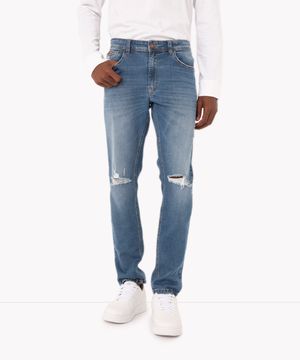 calça jeans skinny destroyed azul médio