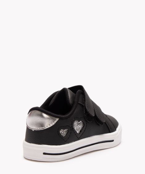 tênis infantil corações com velcro preto