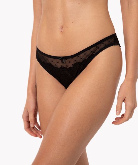 calcinha fio dental de renda e tule preta