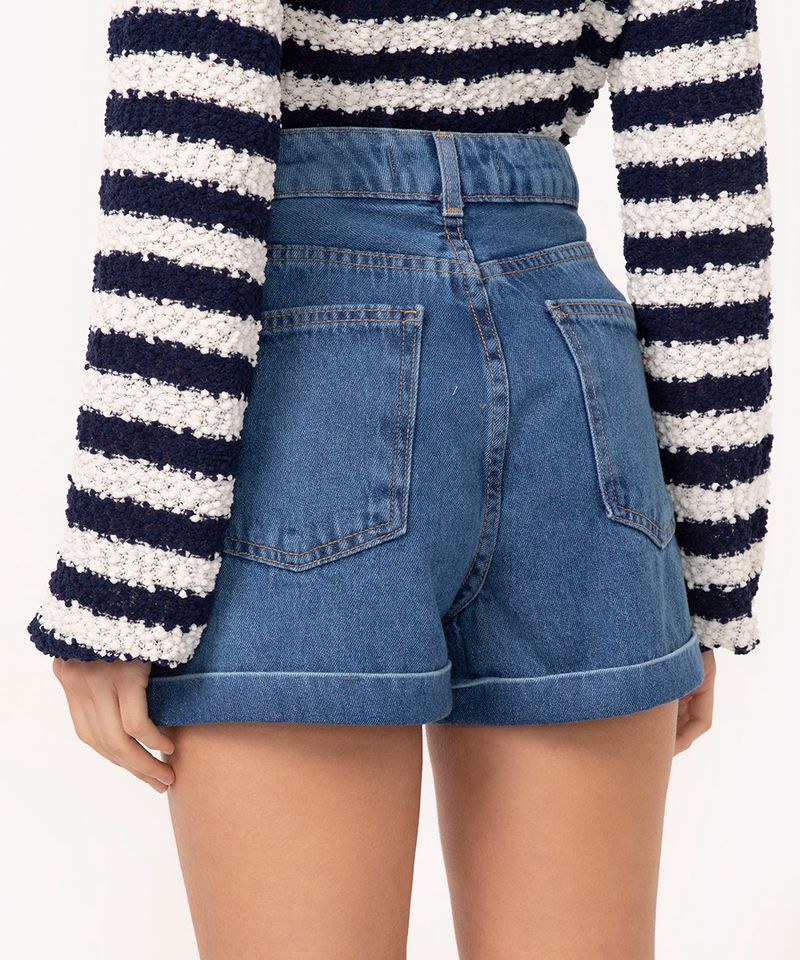 short jeans mom cintura super alta cerejas azul médio - C&A