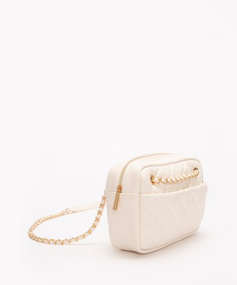 bolsa cross body matelassê alça corrente off white