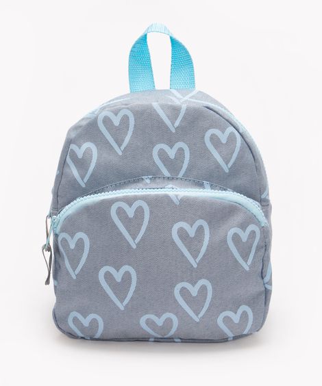 mochila infantil jeans corações azul claro