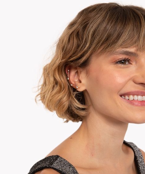 Kit par de brinco e earcuff com strass dourado