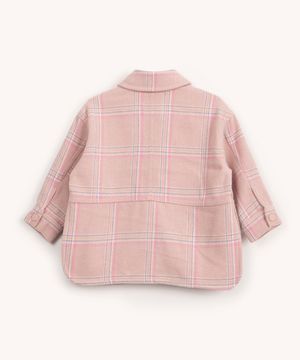 camisa shacket infantil xadrez felpuda manga longa rosa