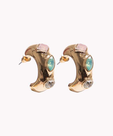 brinco argola com pedras dourado