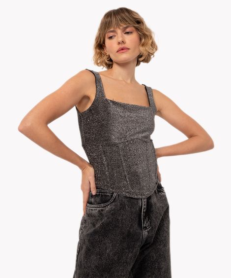 cropped de lurex corset decote reto  prata