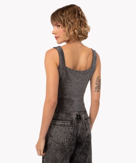 cropped de lurex corset decote reto  prata
