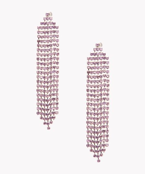brinco alongado franja de strass lilás