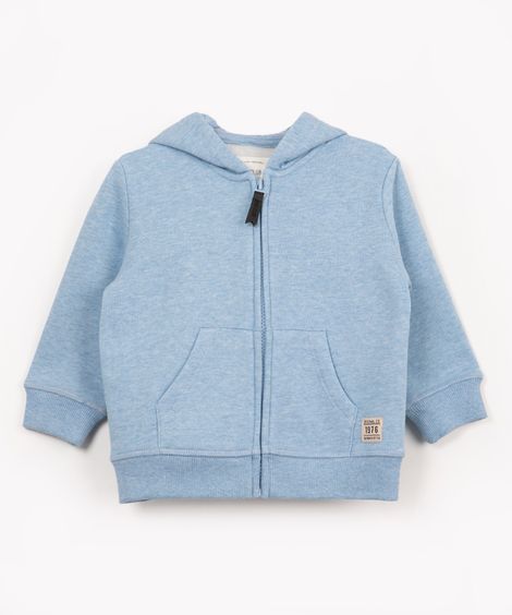 blusão infantil de moletom com capuz e bolso azul marinho - azul mesclado
