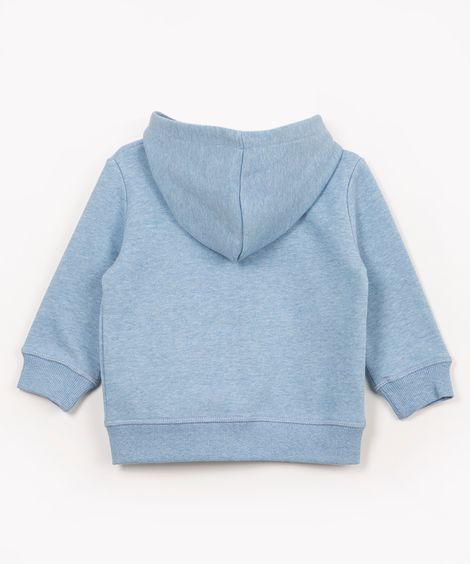 blusão infantil de moletom com capuz e bolso azul marinho - azul mesclado