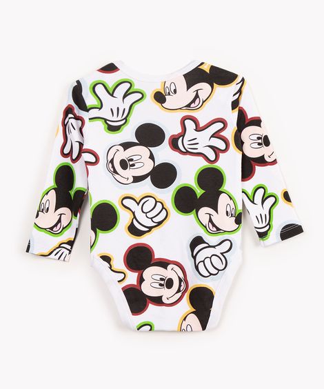 body infantil de algodão manga longa mickey mouse off white