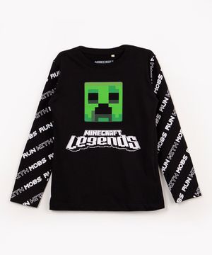 camiseta infantil minecraft legends manga longa  preto