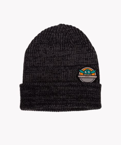 gorro de tricot grogu star wars com bordado e dobra cinza mescla escuro
