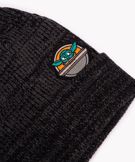 gorro de tricot grogu star wars com bordado e dobra cinza mescla escuro