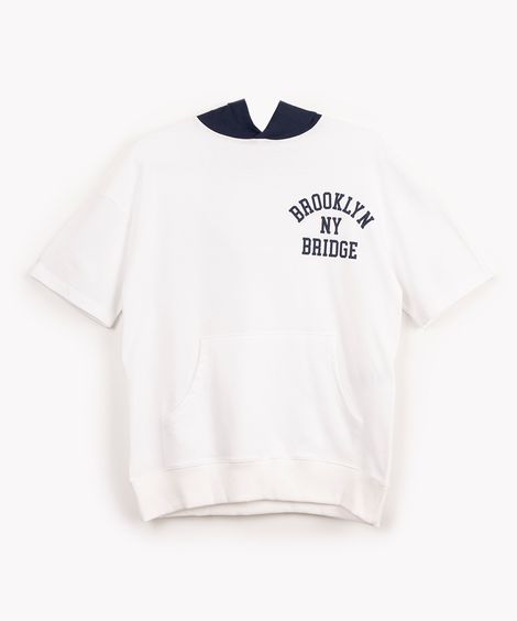 camiseta de algodão juvenil com capuz manga curta  off white