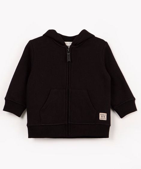 blusão infantil de moletom com capuz e bolso azul marinho - preto