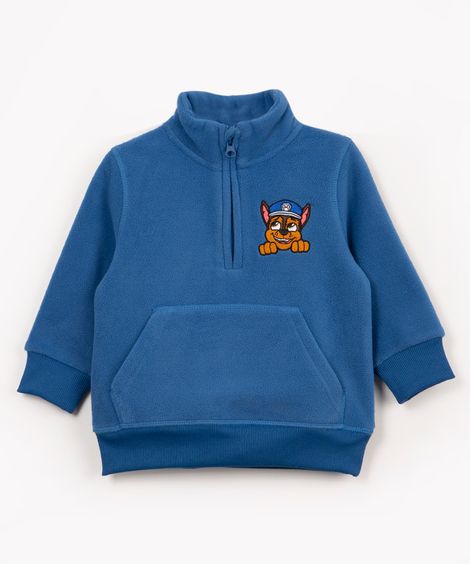 blusão infantil de moletom patrulha canina com capuz e bolso azul