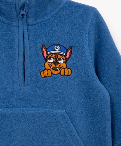 blusão infantil de moletom patrulha canina com capuz e bolso azul