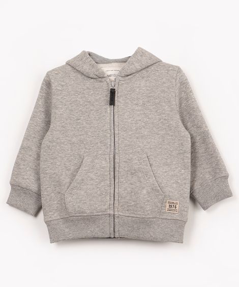 blusão infantil de moletom com capuz e bolso azul marinho - cinza mescla