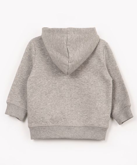 blusão infantil de moletom com capuz e bolso azul marinho - cinza mescla